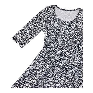 Black & White Leopard Print Mini Dress, 3/4 Sleeves, Size
